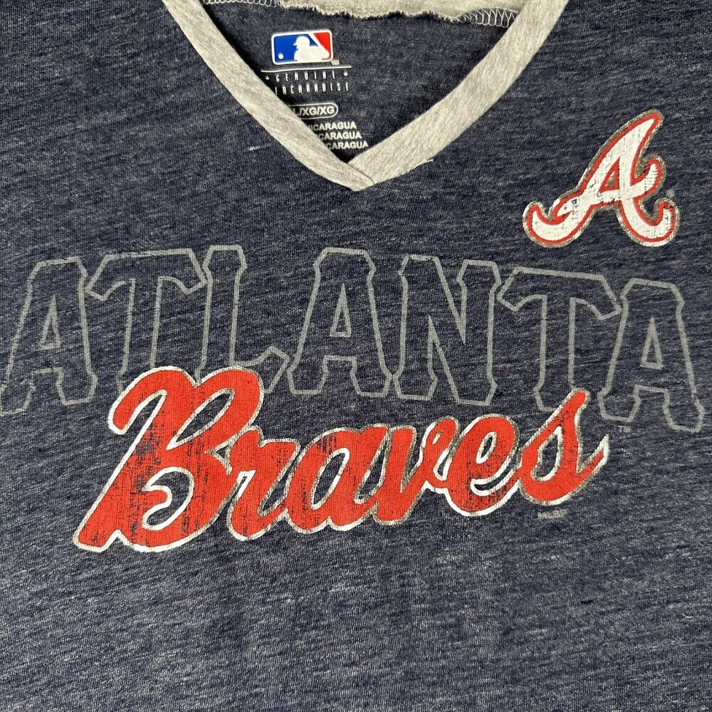 Atlanta Braves Shirt Womens‎ XL Blue Gray MLB Baseball Tee Short Sleeve Genuine - Picture 3 of 9